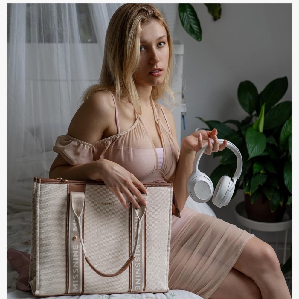 Missnine Cream Laptop Tote Bag 15.6 inch